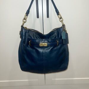 Vintage Coach Navy Leather Hobo with Gold Hardware